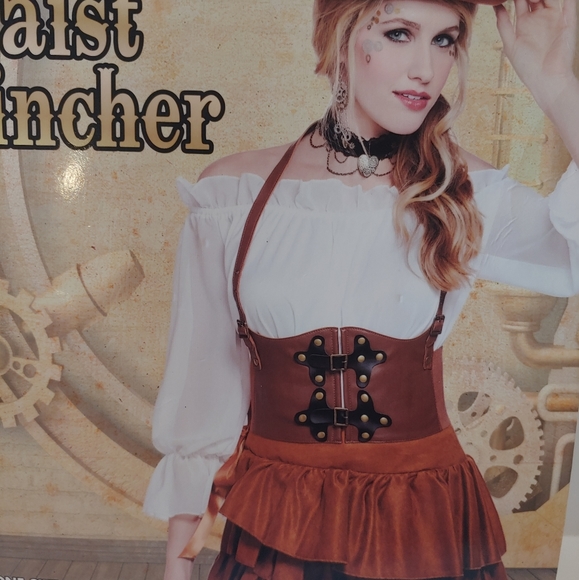 Steampunk waist cincher faux leather corset - Picture 5 of 9